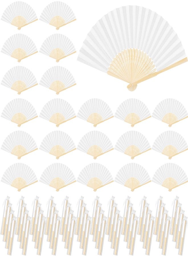Aodaer 72 Pieces White Folding Fans with Organza Bags Paper Folding Fans DIY Paper Hand Fan Foldable Wedding Fan for DIY Crafts, Wedding Gift, Home Decoration - Image 1